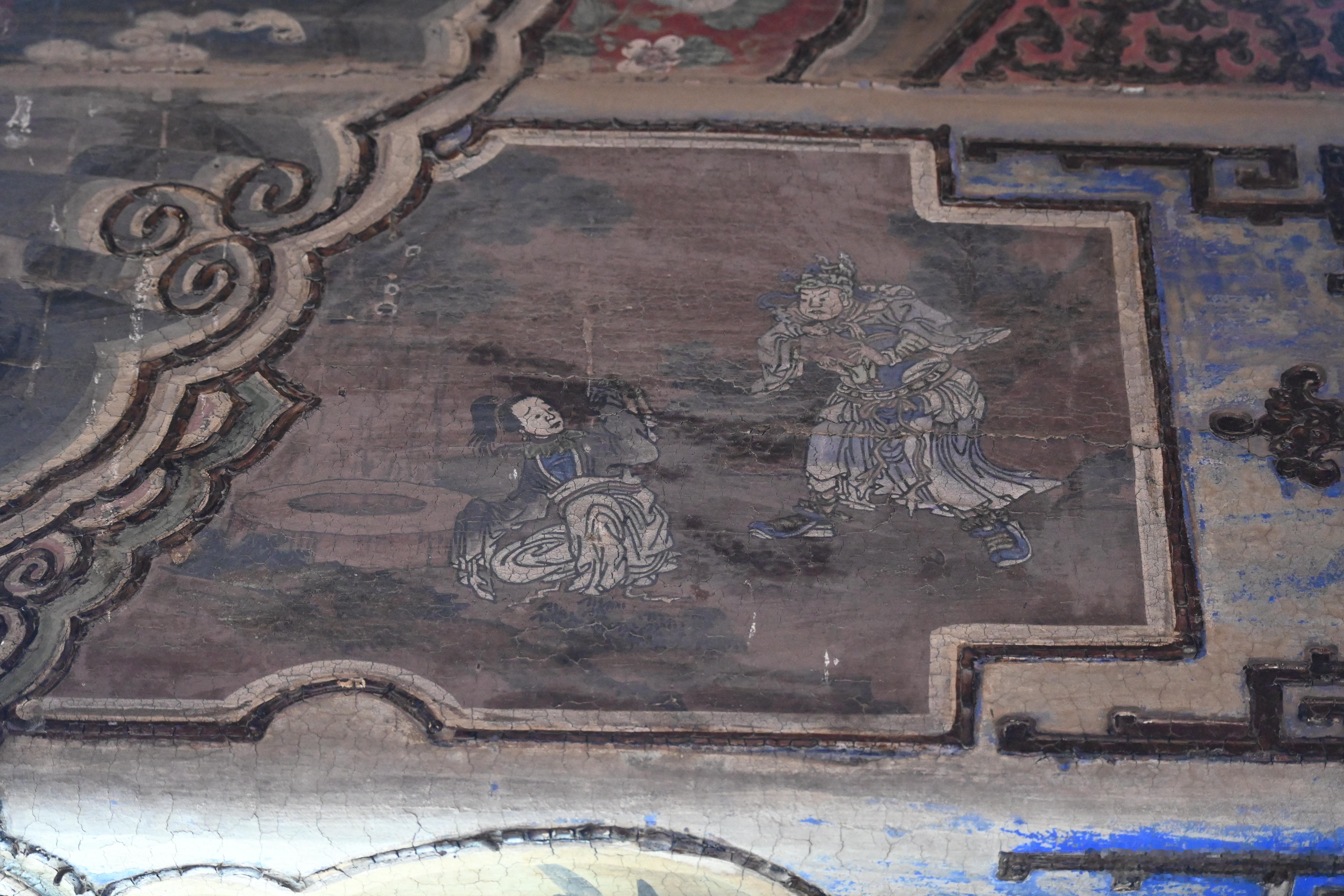 故宫苏画故事聚锦画《三国演义》，长坂坡，糜夫人投井，赵云保全阿斗。翊坤宫后檐 ​