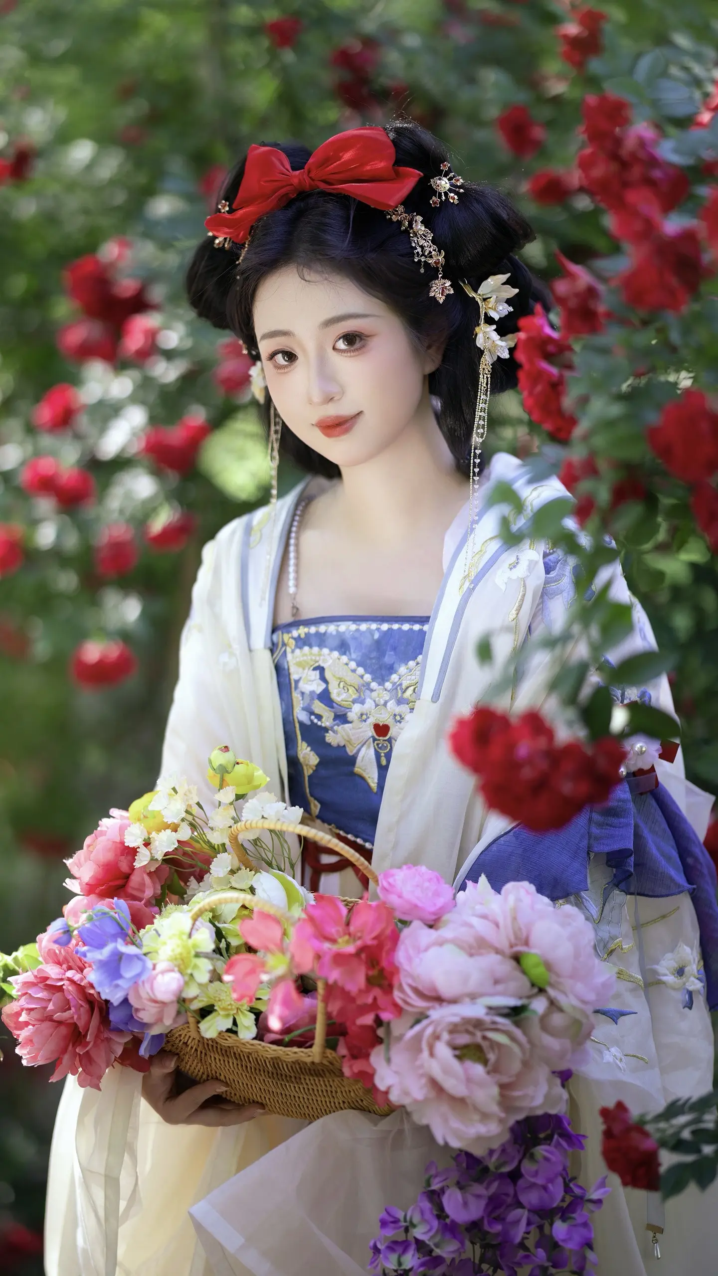中国自己的白雪公主～。妆造：园子 妹子想拍中国风白雪公主～赶上月季的花...
