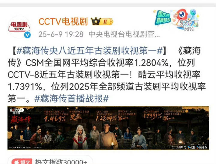 肖战《藏海传》上星实绩表现突出，户次4.2亿，人次6.4亿，户次和人次不是一个概