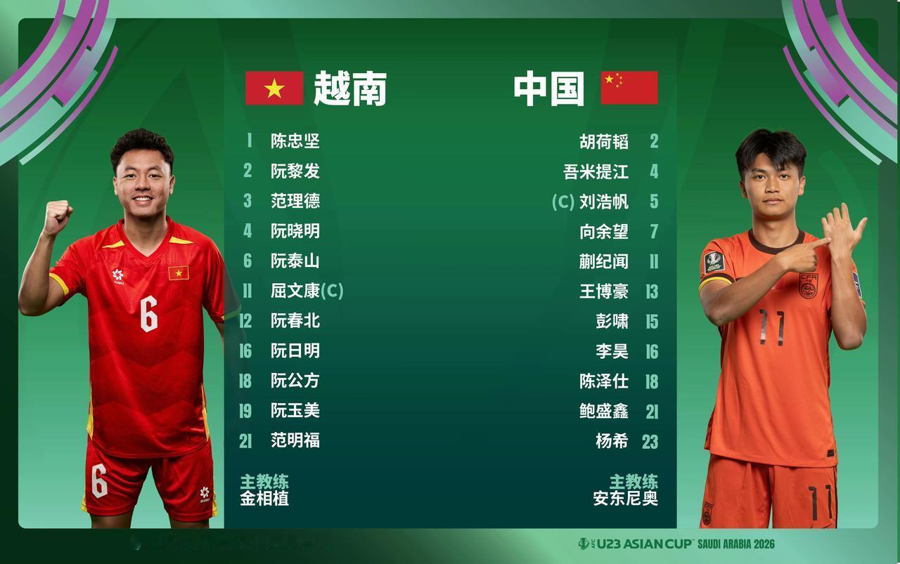 陪伴观赛U23国足亚洲杯半决赛这场比赛首发队员做了很多调整，安东尼奥是想用田忌赛