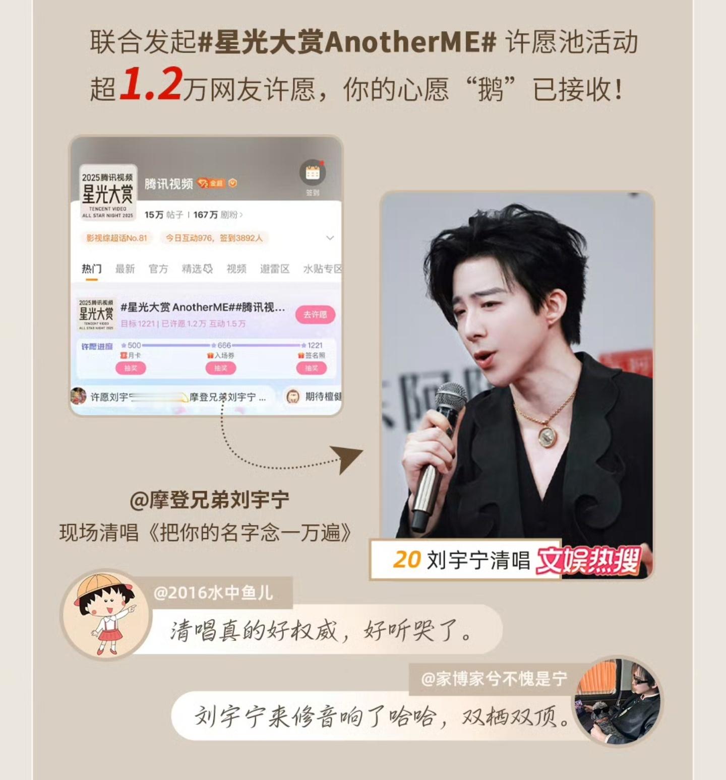 星光大赏微博收官战报星光大赏刘宇宁神图 海报里，刘宇宁好大，这🐧还算懂事儿。三