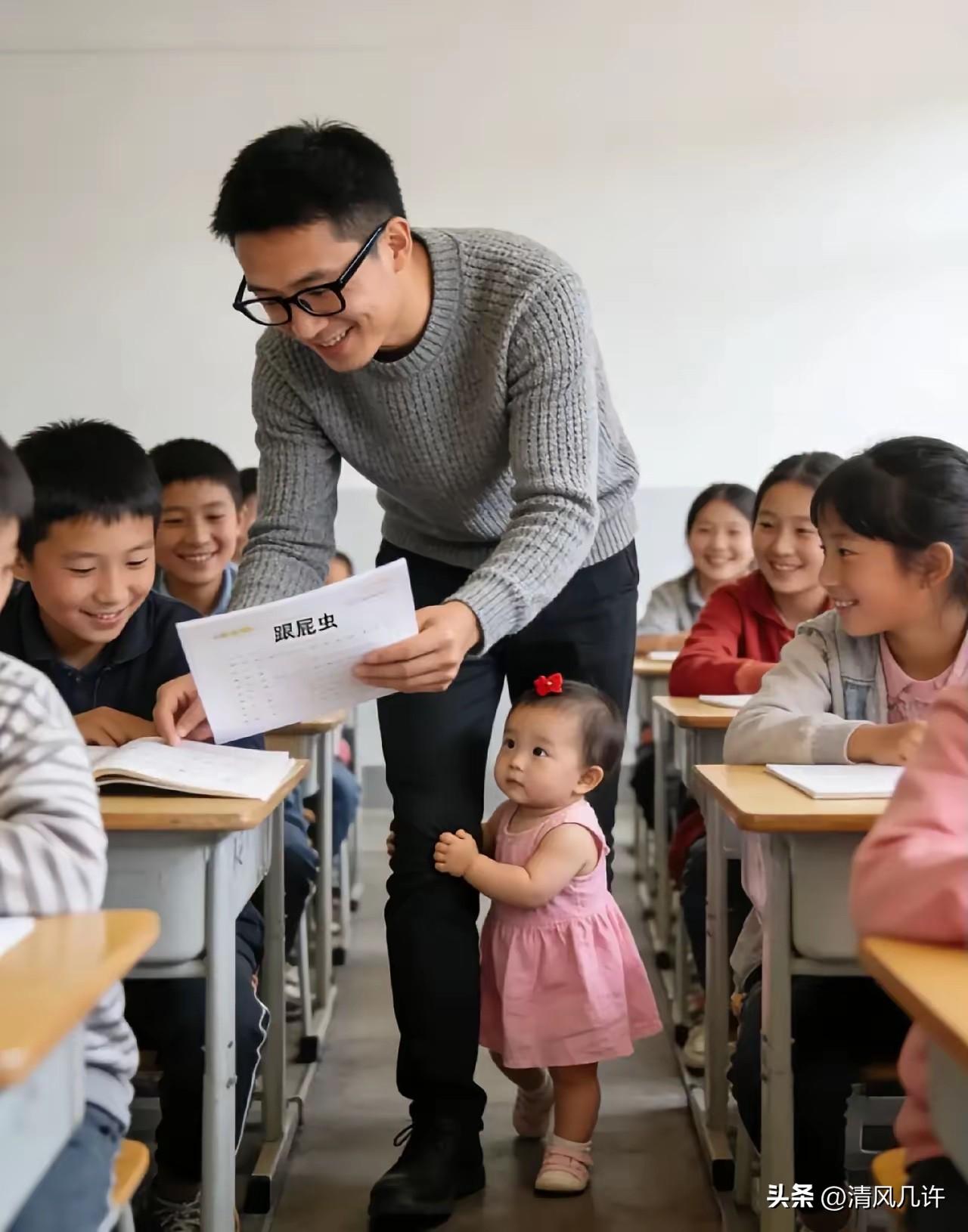云南，一男老师将自己一岁多的孩子，每天带到教室上授课。后因男老师课堂上的授课视频