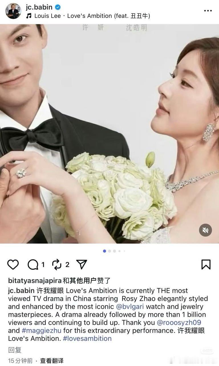 宝格丽总裁发ins发文[傻眼]“许我耀眼是目前中国最火爆的电视剧，赵露思主演，造