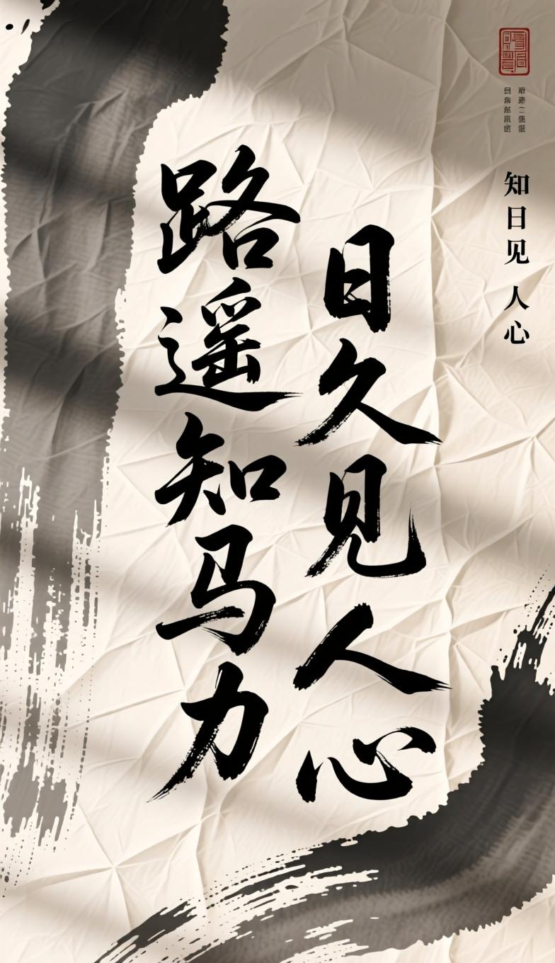 经典下联：日久见人心，岁月最能看清身边人的真心与品性。
上联:路遥知马力。求下联