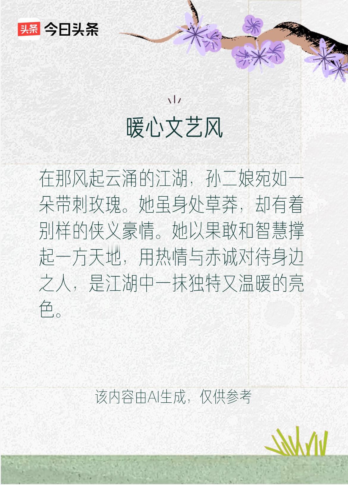 戳这里👉和我一起作诗词歌赋，赢万元大礼～尽管江湖险恶，人心难测，但孙二娘从未有