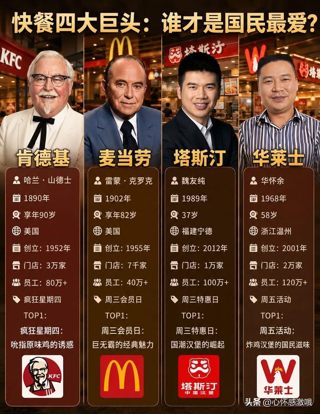 快餐四大巨头
庆幸我们占据了2席
美国独占2席平分秋色
国内做生意真的还得看
福