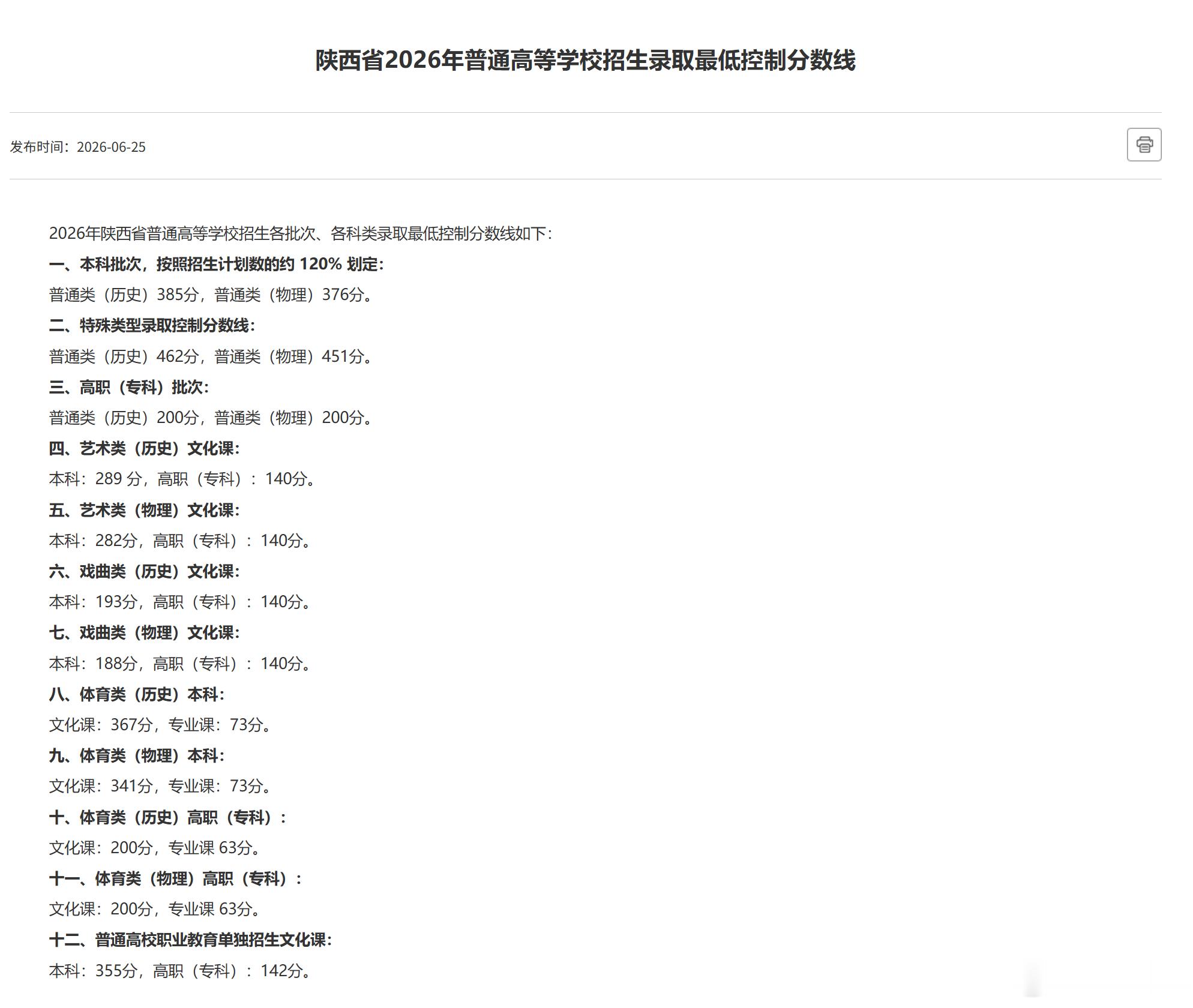 分数线今年是不是题比较难？陕西高考分数线本科历史类385分、物理类376分，考2