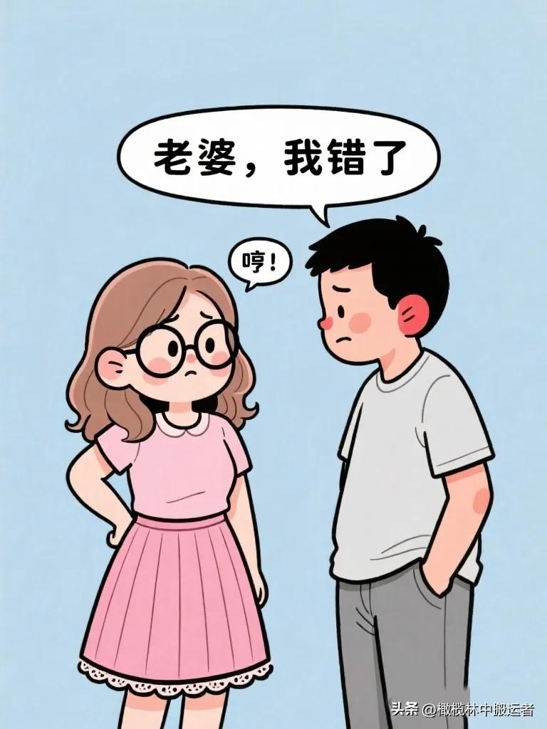 搞笑漫画：老婆：哼！老公：我错了。老婆：错哪了？老公：呃...我不该惹你生气。老