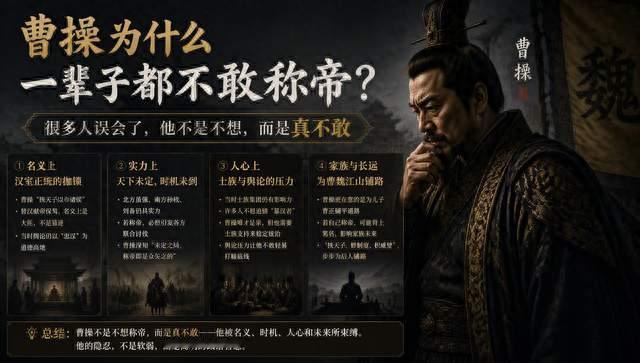 曹操为什么一辈子都不敢称帝？很多人误会了，不是不想，是真不敢