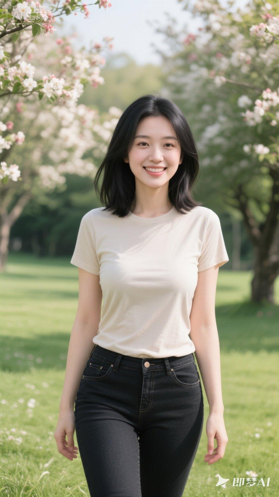 春日漫步，花海中的微笑女孩🌸🌸🌸