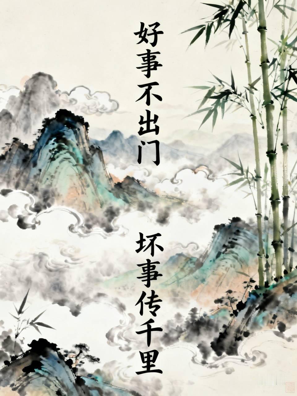 这句对仗极佳（“好事”对“坏事”，“出门”对“传千”），且含义互补，是民间最通用