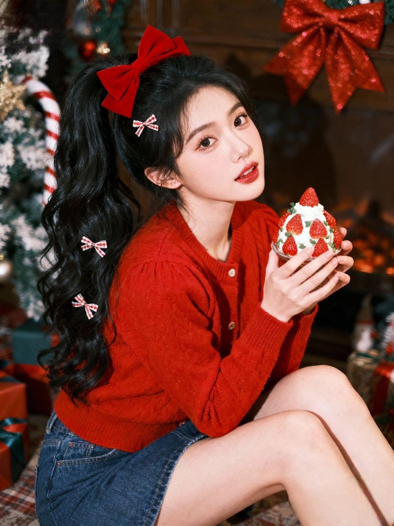 🎄圣诞氛围穿搭来啦～红色针织开衫也太显白了吧！复古绞花纹理精致又有质感，泡泡袖