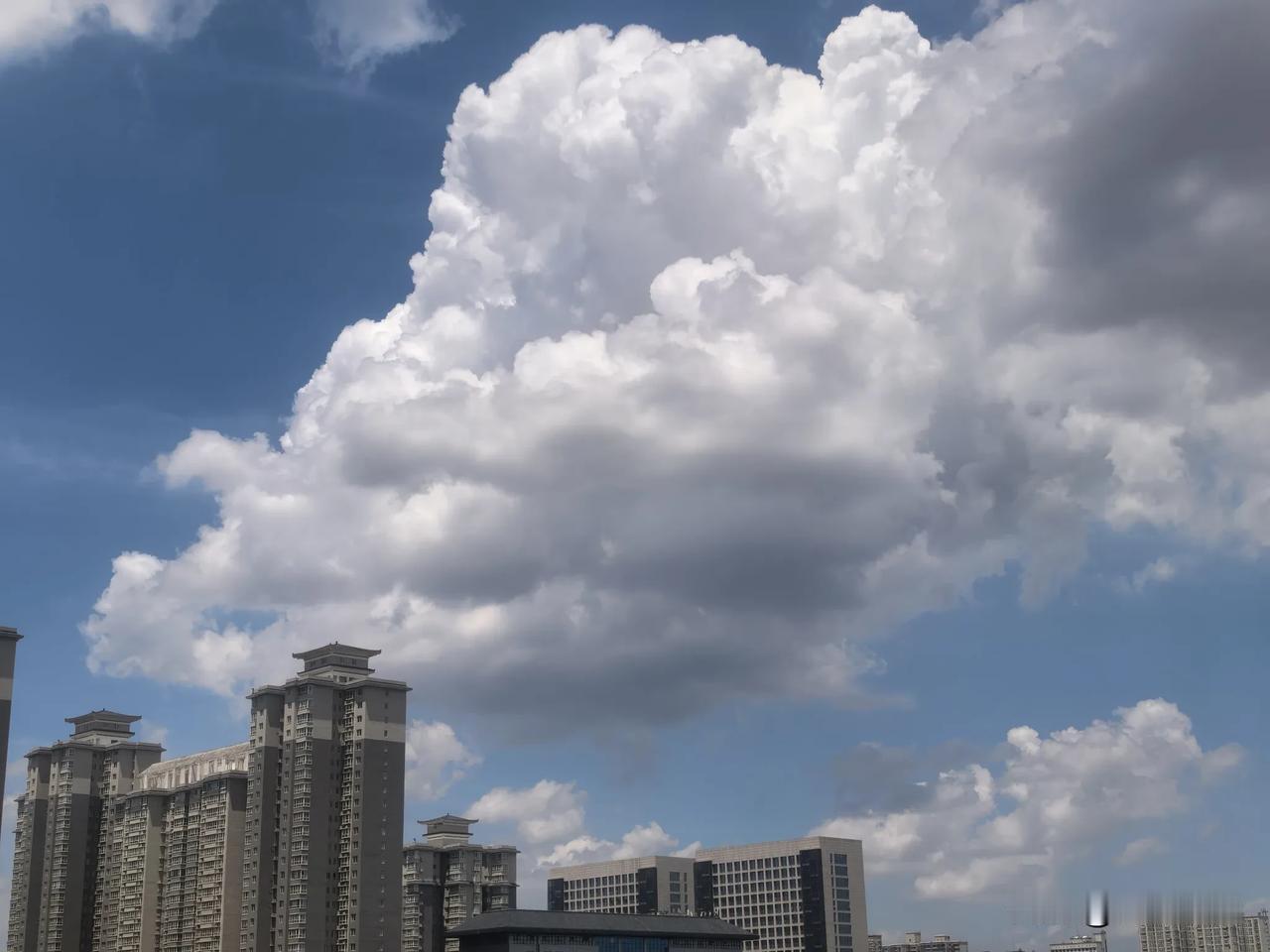 今天西安的云，持久、瓷实、洁白、灵秀，美得很。

今儿个一大早，我就在自家楼顶上