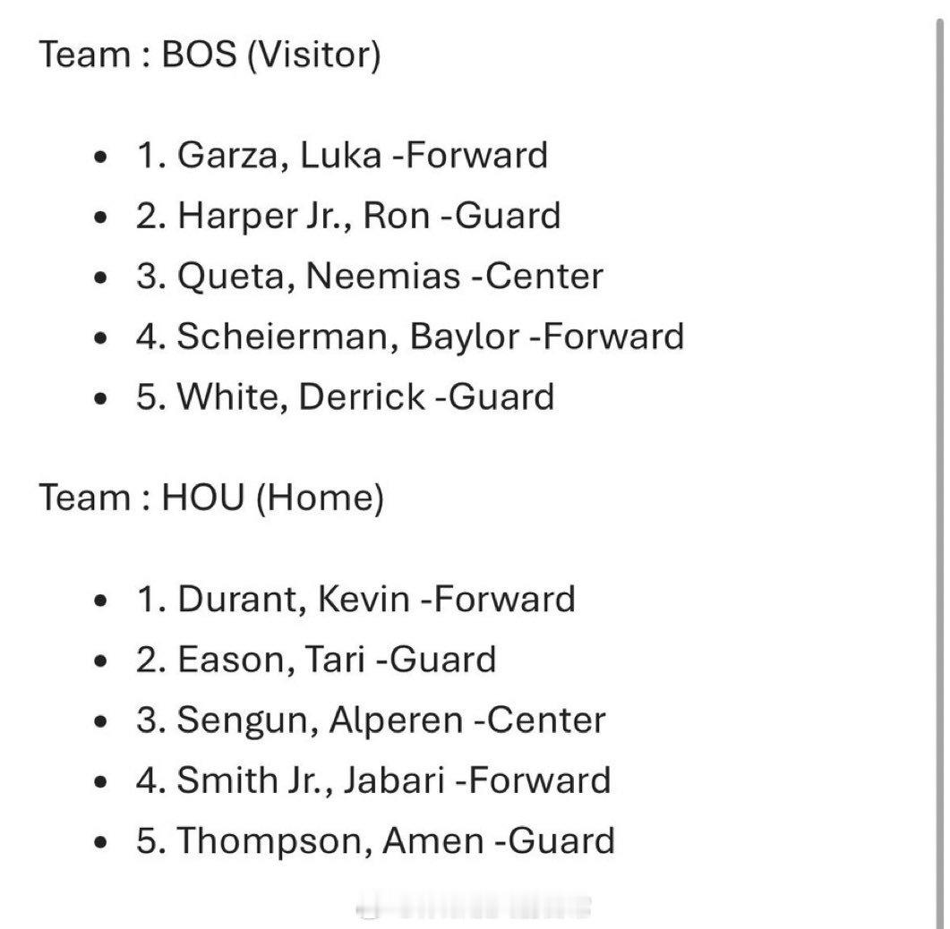 凯尔特人首发出来了：怀特、哈珀、谢尔曼、加尔扎、奎塔凯尔特人vs火箭休斯顿火箭N