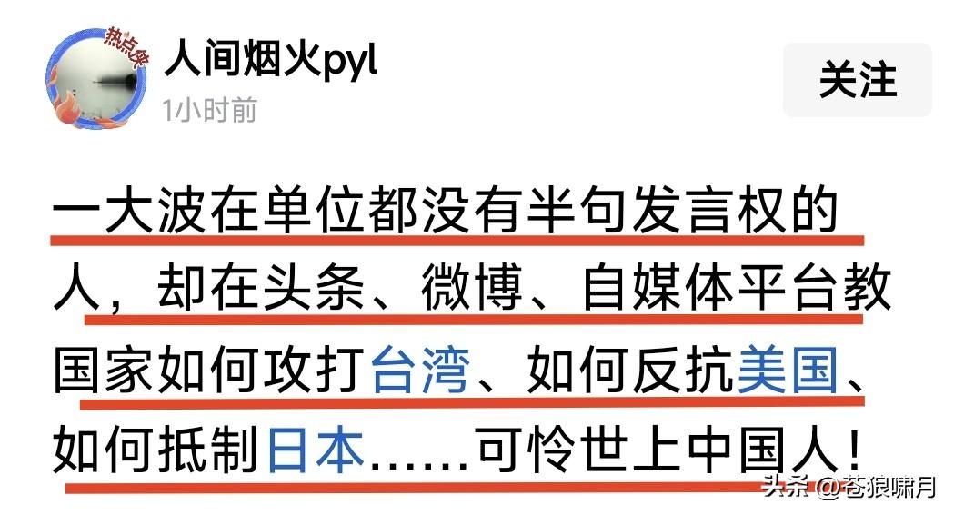 网友在说谁？一大波在单位没有半句发言权的人，却在头条与微博等自媒体平台，教国家如