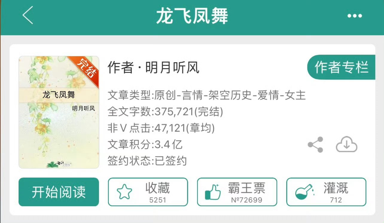 小说推荐：《龙飞凤舞》 作者:明月听风简评：失忆娇憨女主vs温柔腹黑男主，替身梗
