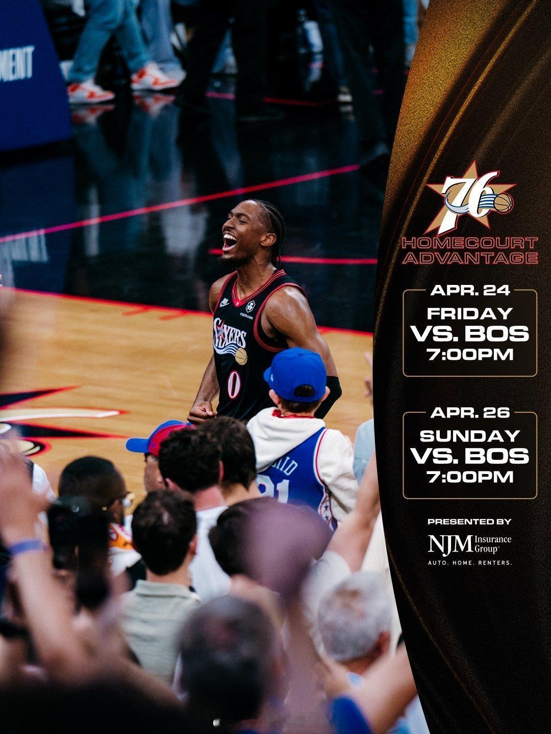 本周六7:00主场迎战系列赛G3！76人 MadeForThis  cr：费城7