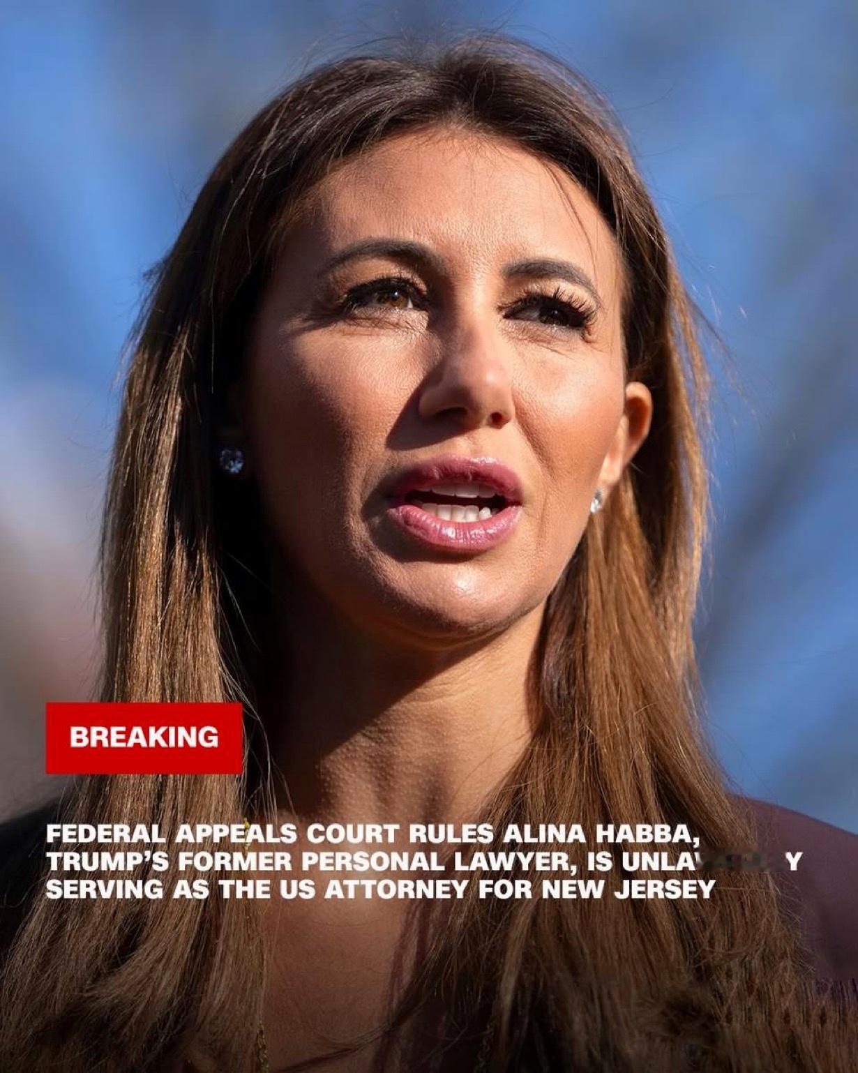 当地时间周一，美国联邦上诉法院裁定，特朗普的前私人律师阿丽娜·哈巴Alina H