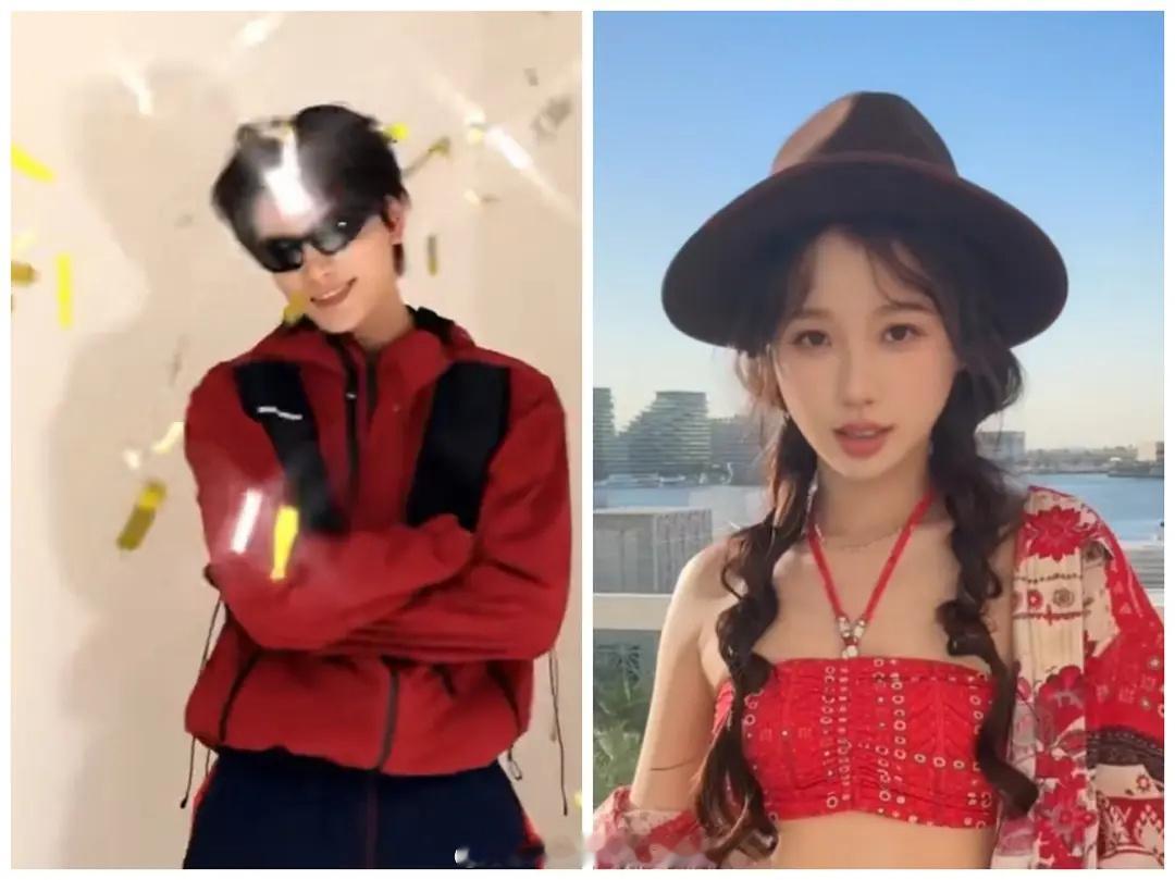 我服了，豹外套的黑色部分像极了🐱的两条辫子  超绝情侣装，这两个人怎么连两条辫