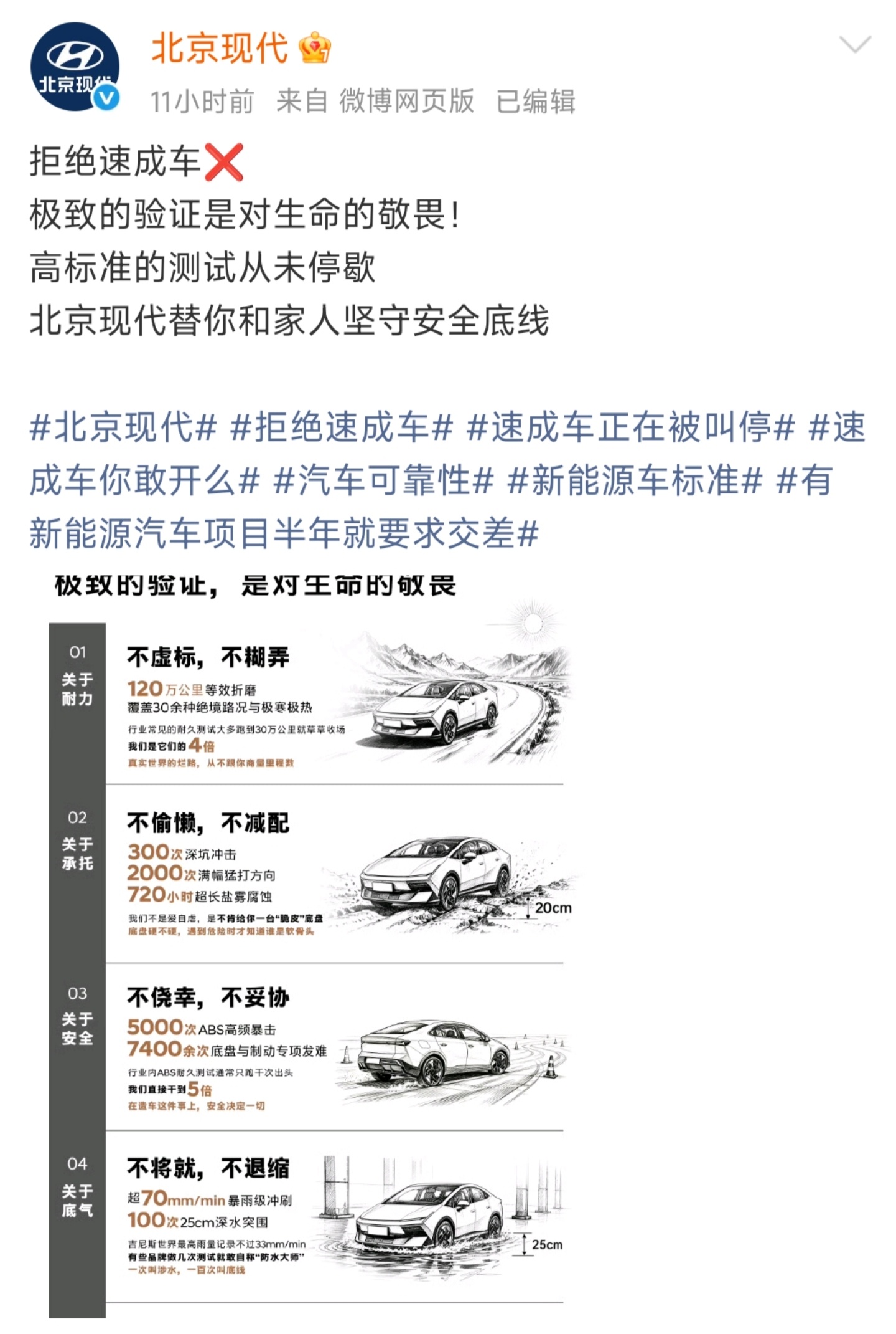 北京现代发文：拒绝速成车 
