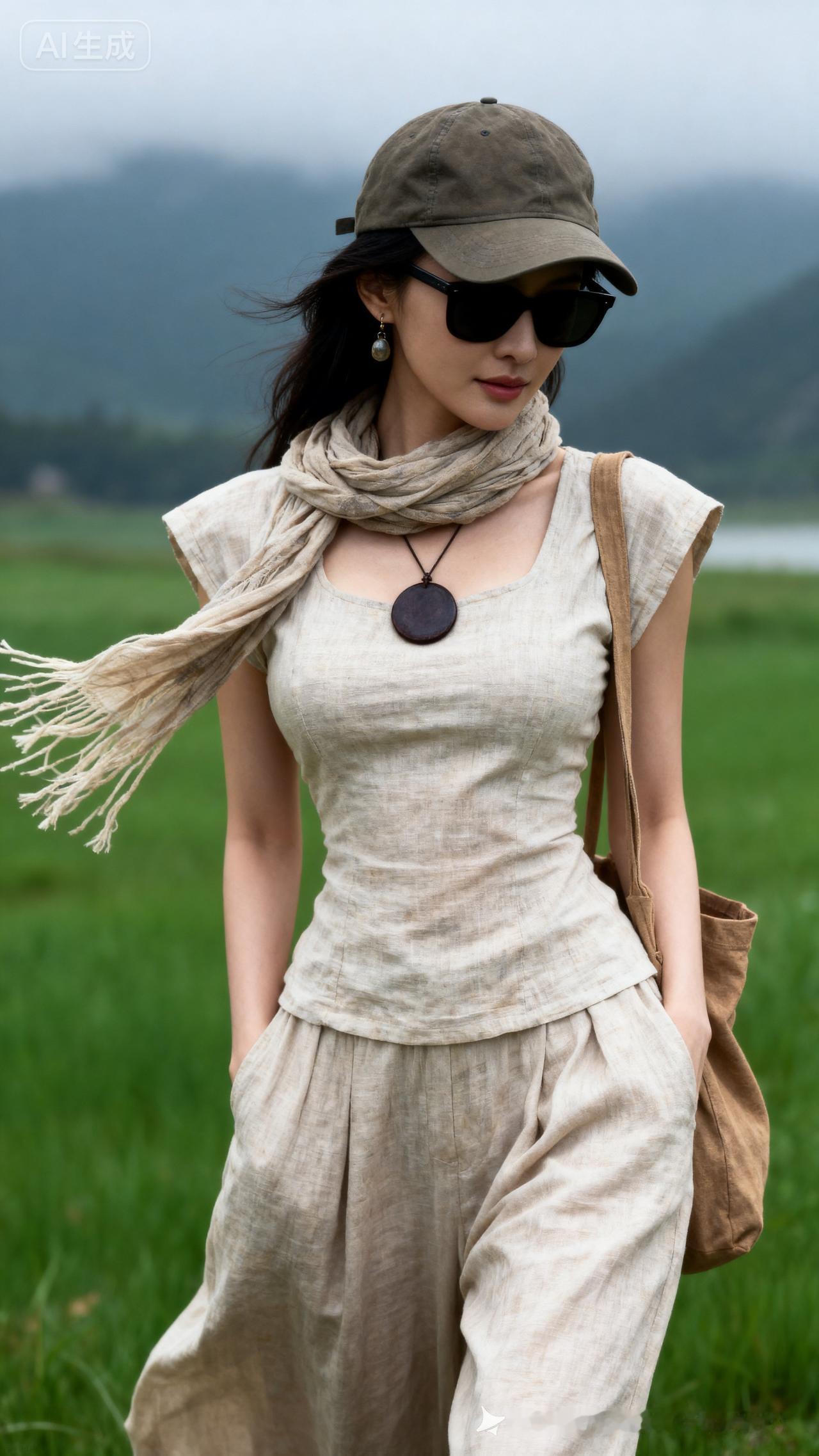 夏日清新风，复古帽子和宽松裤子的完美搭配，轻松自在！🌿👒👗