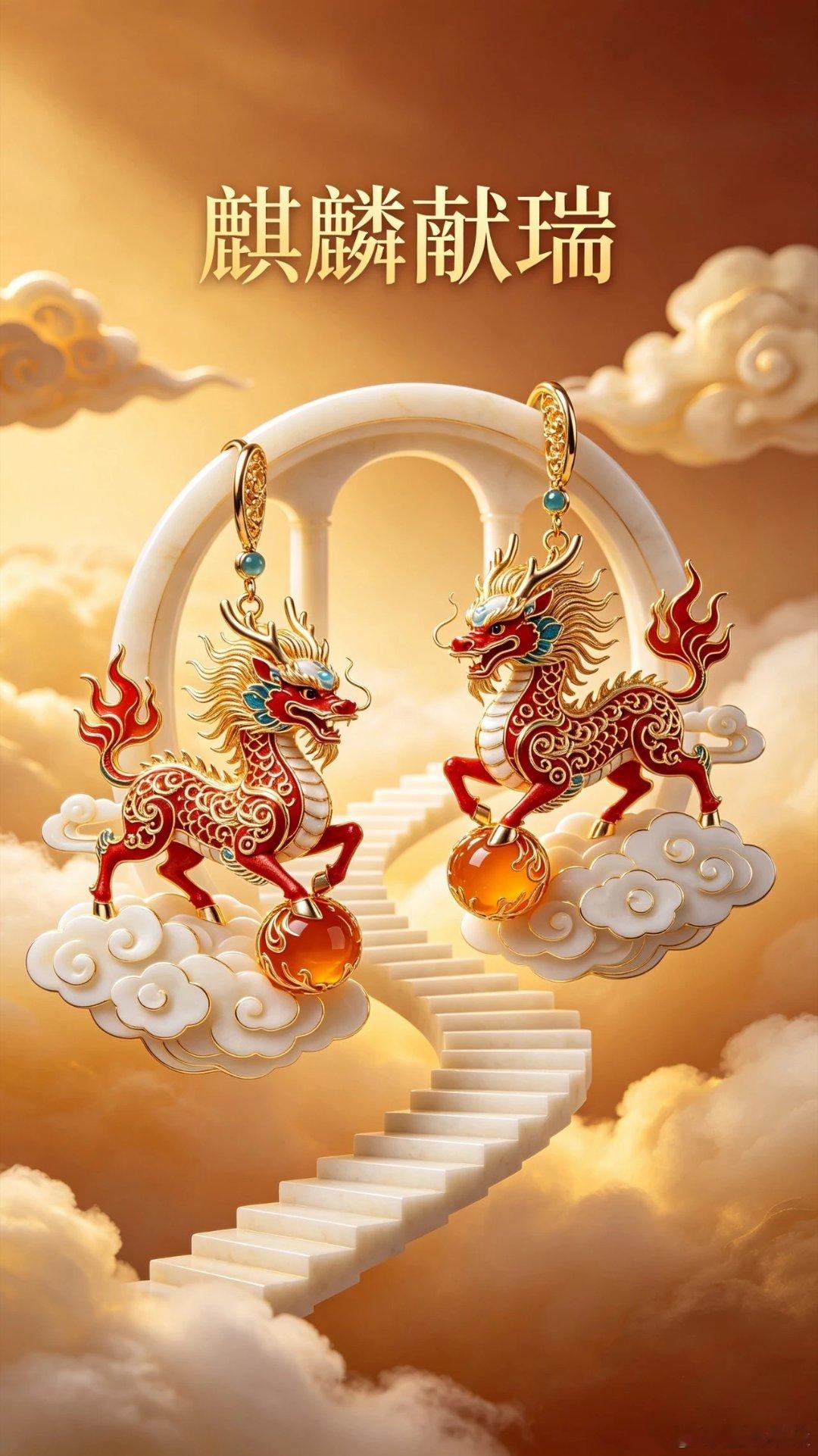 中式传统玉石祥瑞纹样耳饰寓意美好壁纸 