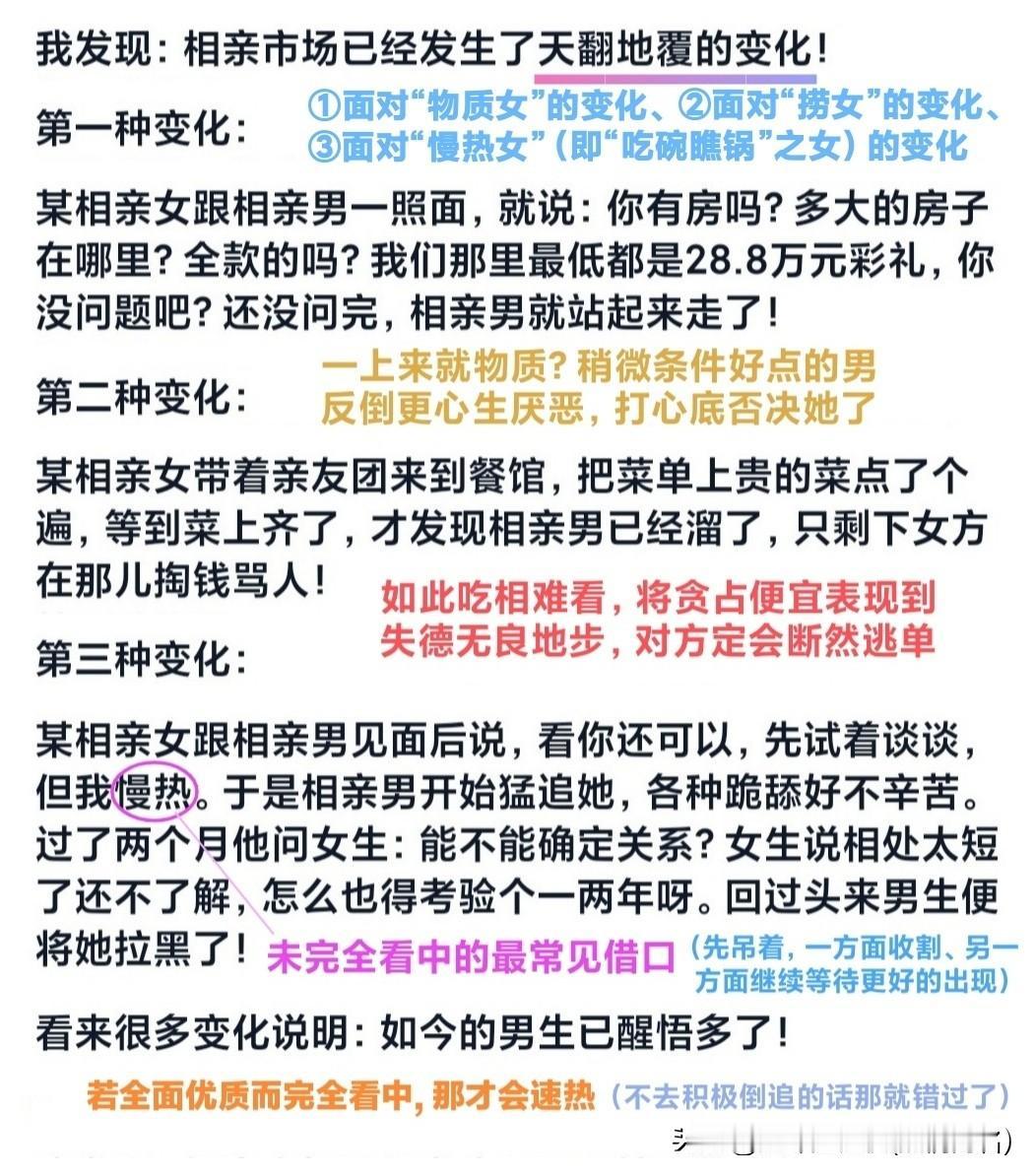 💔《相亲市场三大变化，你看到了吗？》
如图，这是网搜看到的一段，很有感慨！截下