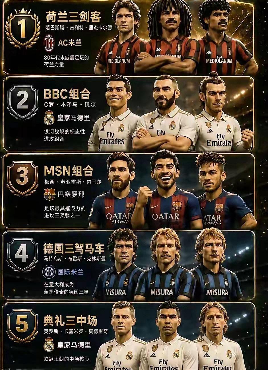 足坛五大传奇三人组，最强的就是BBC组合不接受反驳！ 
