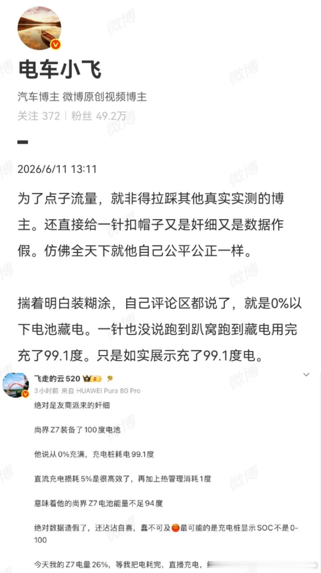 充电量99.1，说明0-100%电池放电只有94度以内这不是两位友商派来的奸细吗