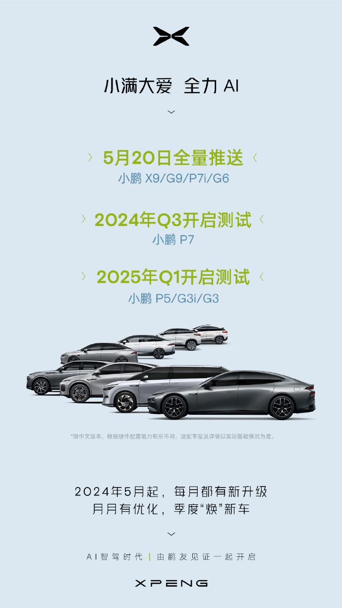 小鹏并未忘记老车主！
在昨日的Ai Day上，
小鹏公布了天玑系统的推送日期，其