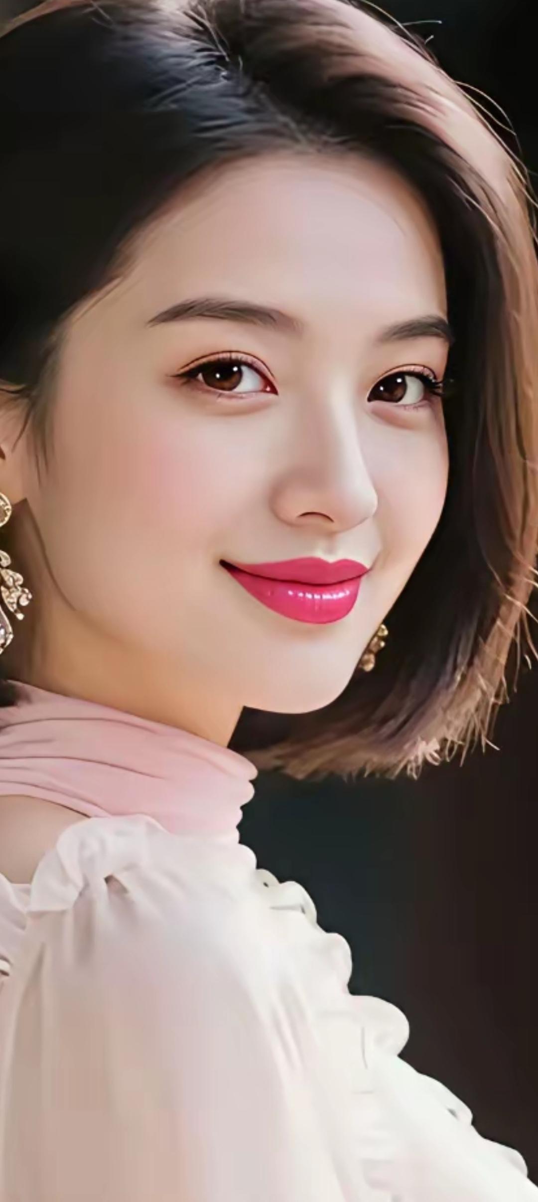 温柔甜美的粉色调，精致的妆容和优雅的耳饰，尽显优雅气质。