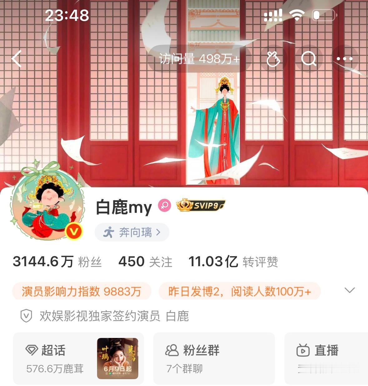 今天主页访问人数会不会破500w白鹿叶璃