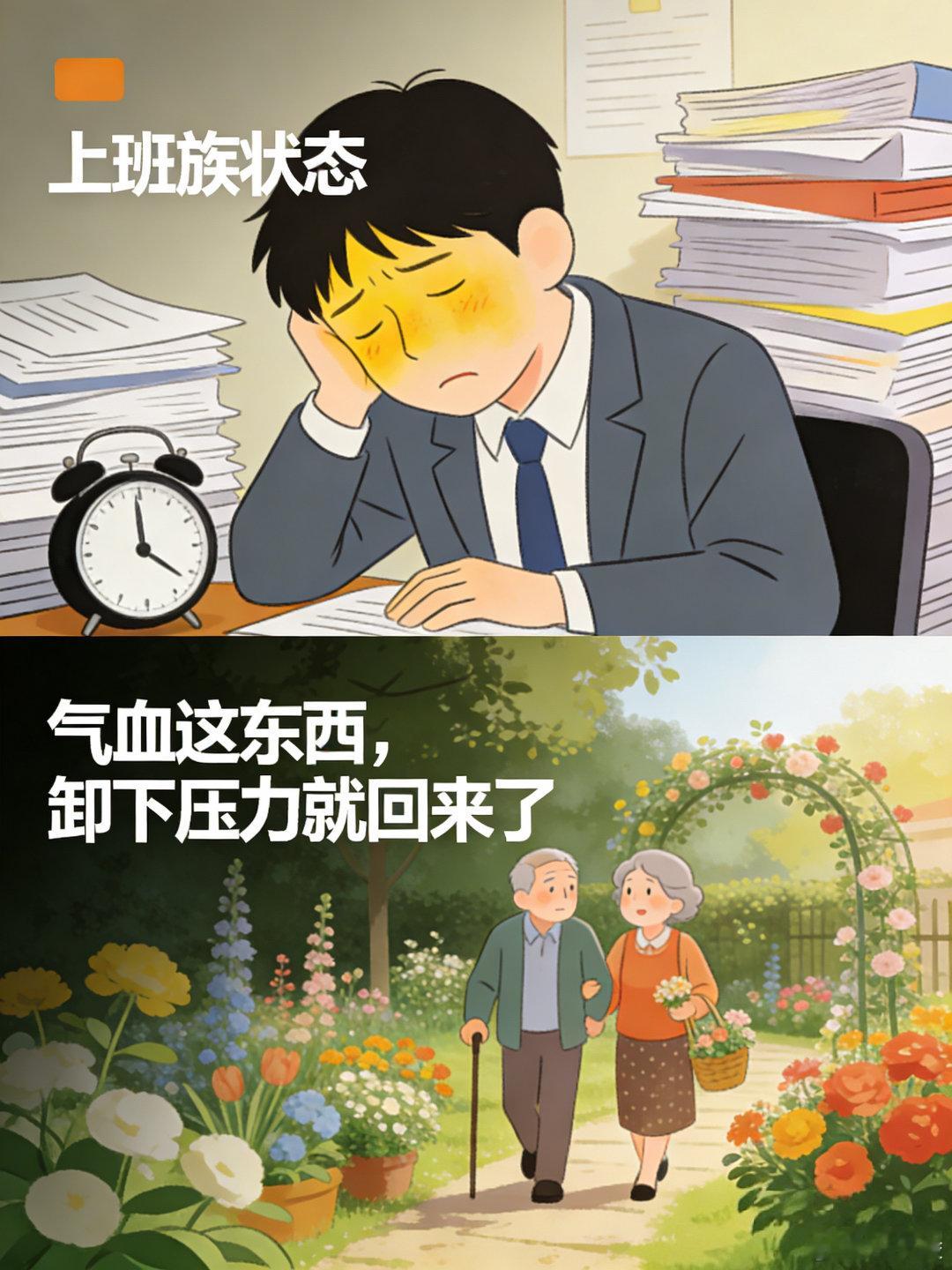 人一接近退休气血就开始回来了 上班时闹钟催、项目赶，脸色蜡黄还总犯困；一要退休，