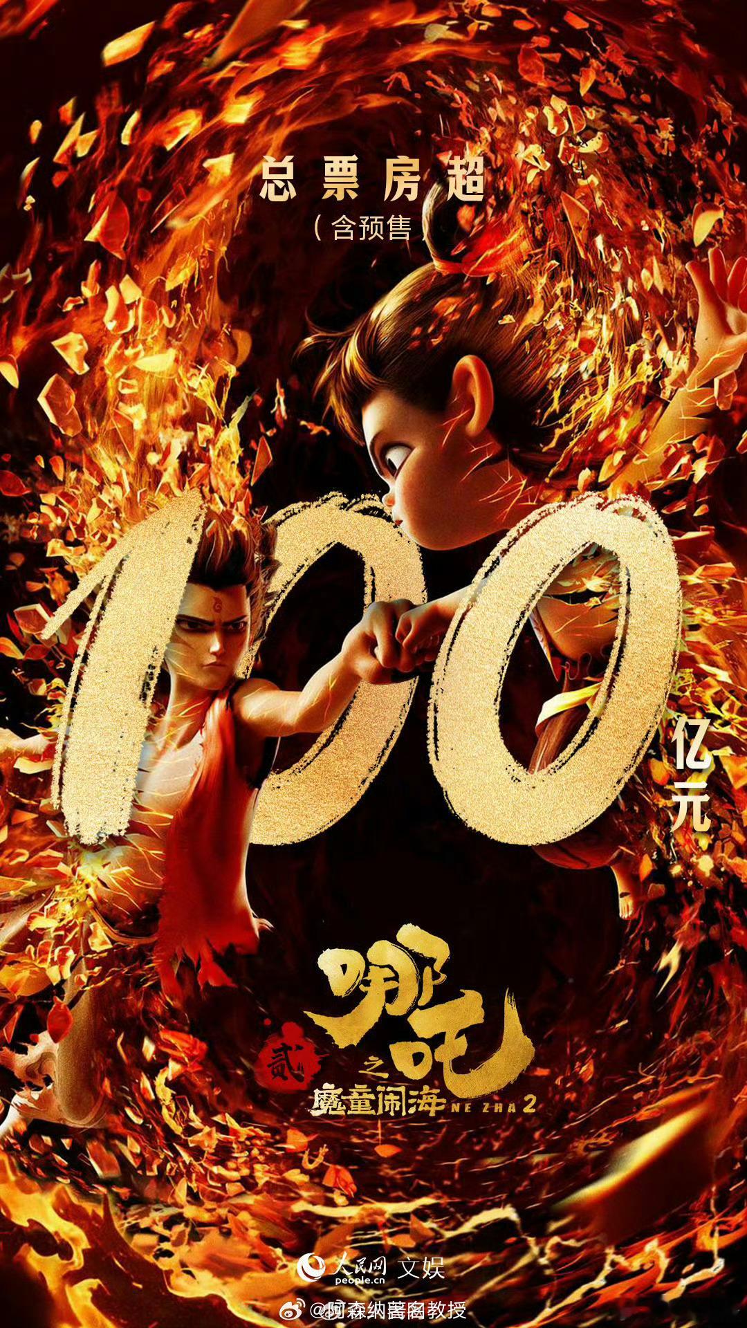 哪吒2破100亿  祝贺哪吒2票房破100亿  支持哪吒2[打call][打ca