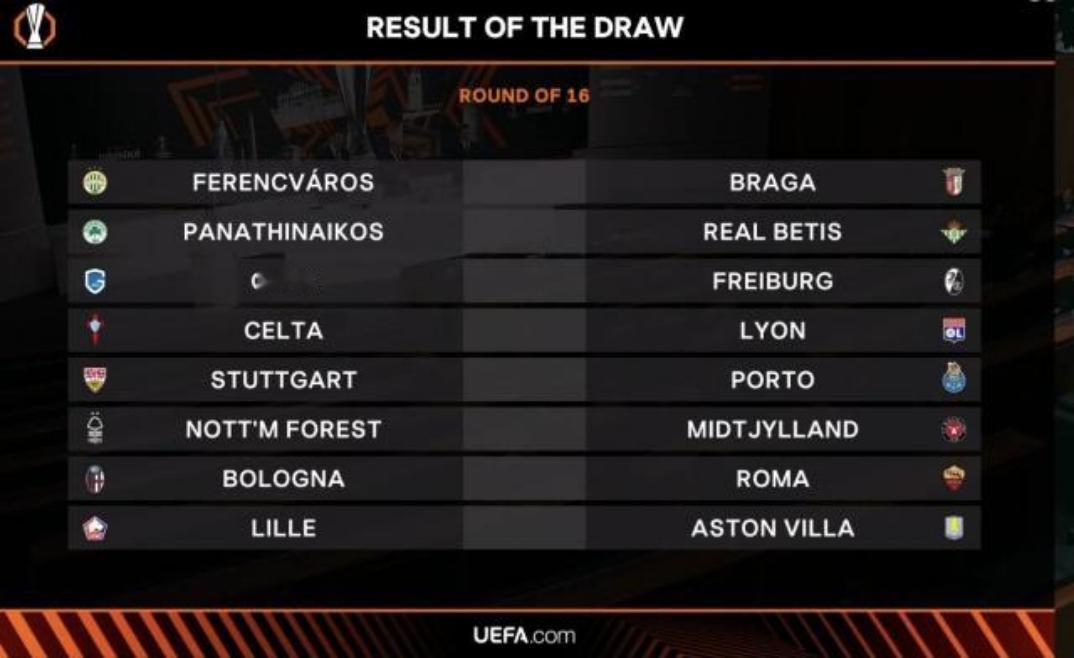 北京时间2月27日20:00-21:00，2025-26赛季欧联杯&欧协杯1/8