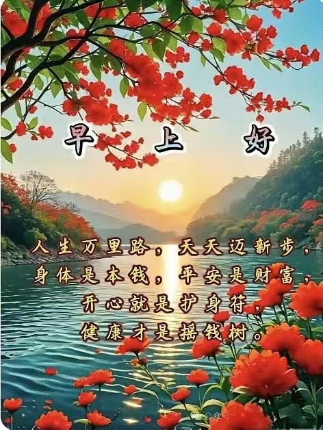 早上好！朋友们！
人生路，
天天走，
开心养身体，
平安赚钱花。
健康最重要，