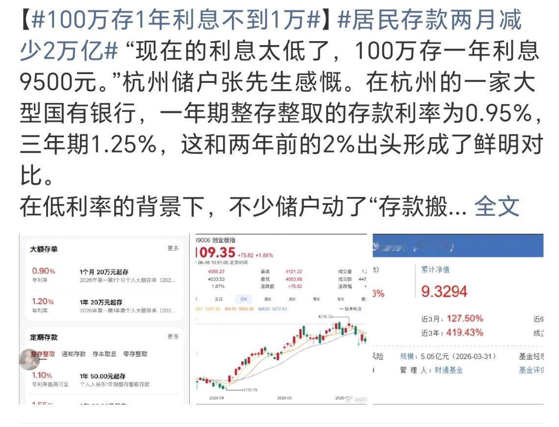 100万存1年利息不到1万 现在大家的消费心态是:没有利息也存起来