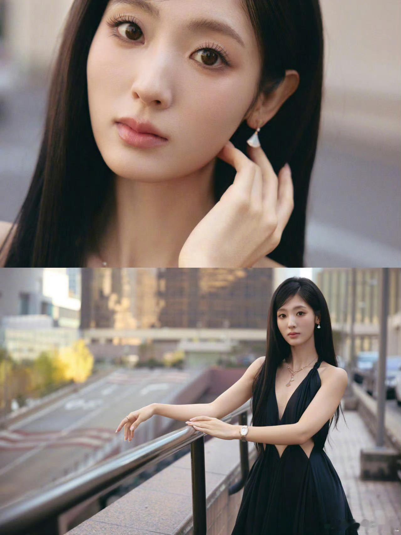 邢菲美丽保暖两手抓 邢菲穿搭从不敷衍！挂脖露背长裙+软萌毛绒外套，乍看像皮草般高