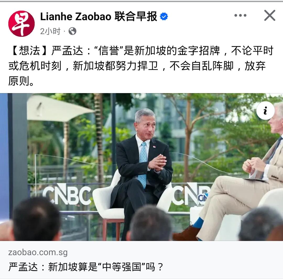 维文：新加坡是中等强国！

新加坡外长维文在 CNBC 现场论坛，公开抛出核心观
