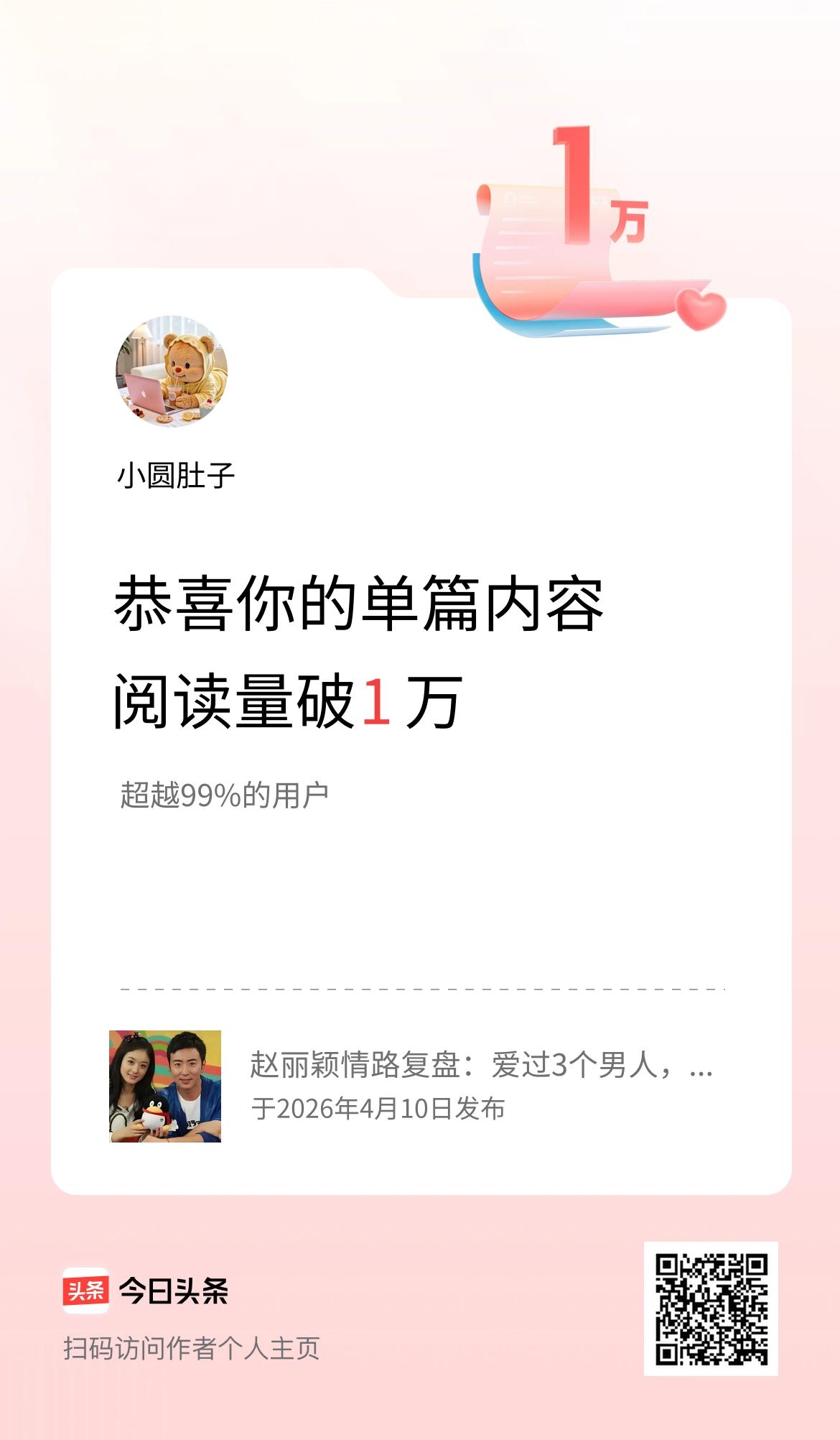 单篇内容获得阅读量破1万啦！