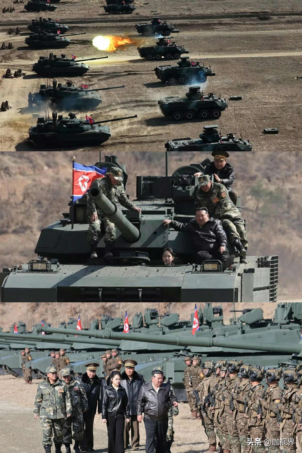 罕见，司令官爱女开坦克！他们视察了平壤防御军直属第60训练基地，一起观摩了步兵和
