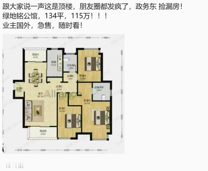 这个业主是真在国外，说没想到国内房价已经这样了，但是顶楼这个价格也不好卖了。