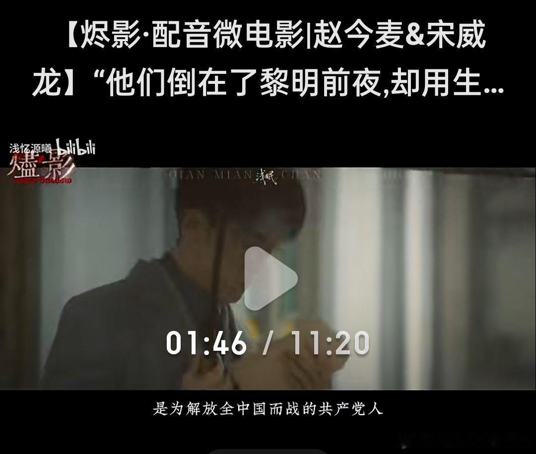 刚在小红书刷到一部叫《燼影》的配音微电影，宋威龙和赵今麦演的，男主陈尔晋、女主王