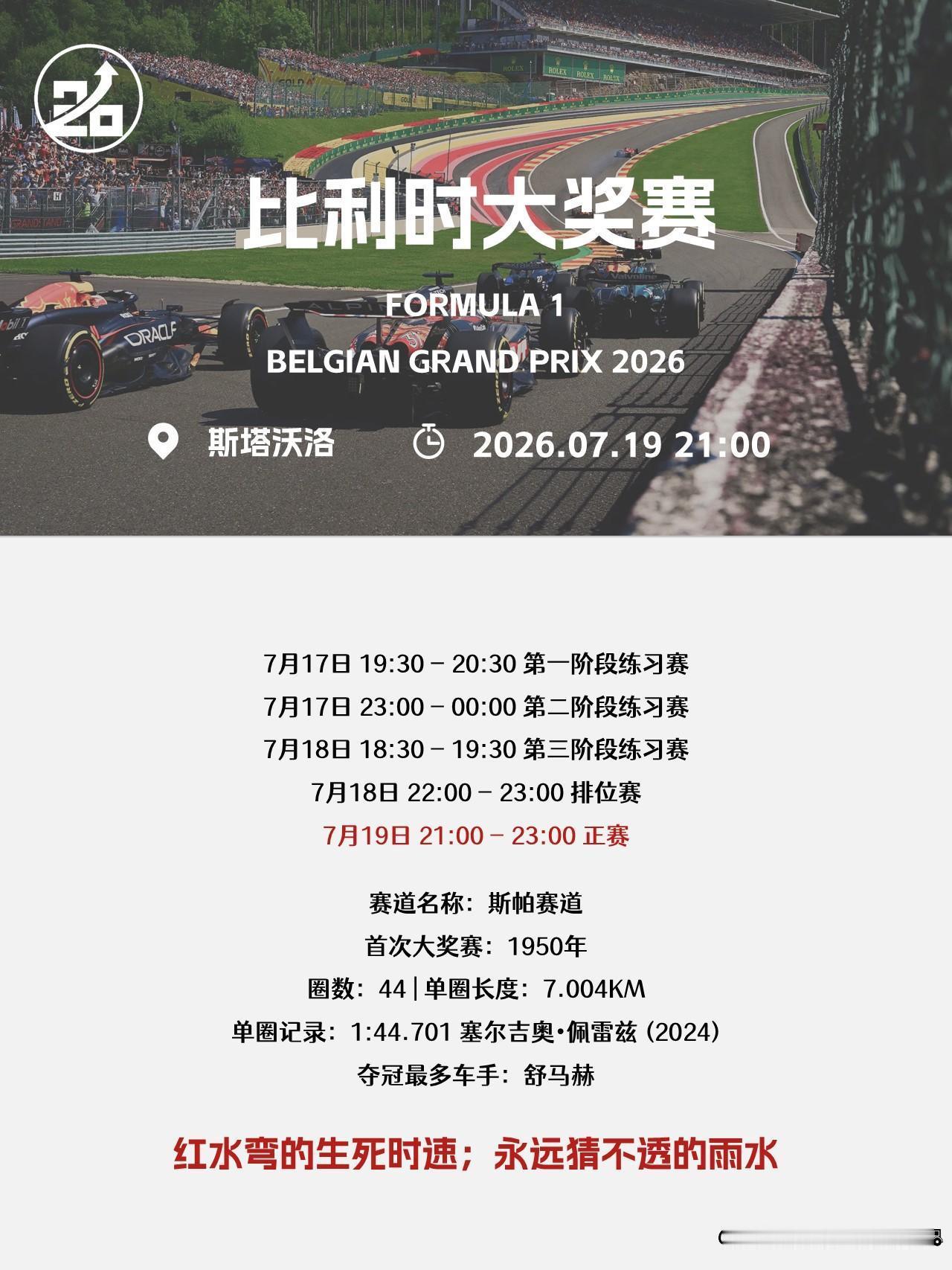 2026 F1 比利时站的起步段特别短，一百多米就到一号弯，还紧接着上坡，今年规