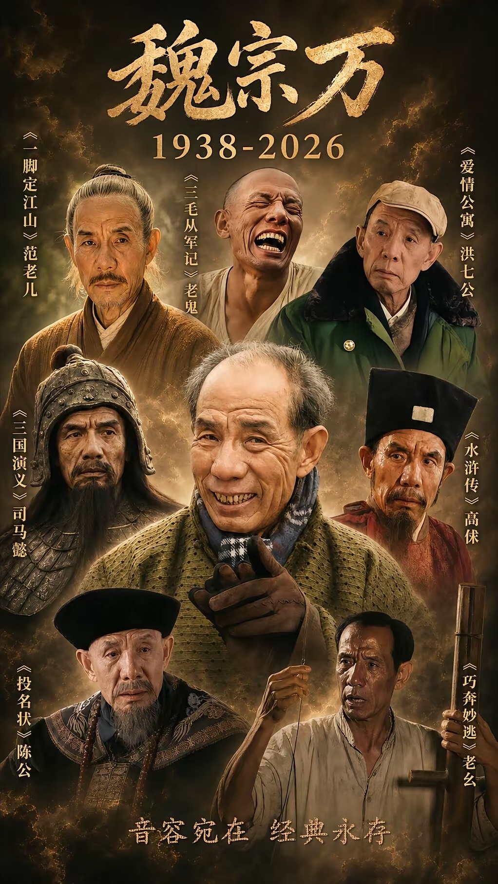 魏宗万的几个经典角色，我印象最深刻的啊，弹棉花的老幺、司马懿、高俅这几个，演的真