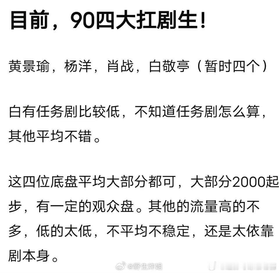 90后四大扛剧生……黄景瑜 肖战 杨洋 白敬亭 没有就别硬评好吧[吃惊] ​​​