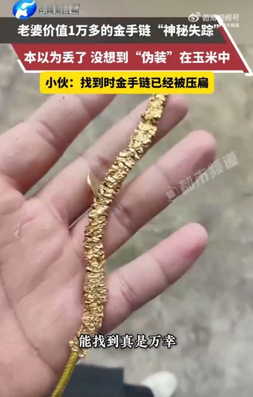 运气真好！10月22日，安徽淮北，一女子晒玉米时，手上价值一万多的金链子不慎掉落