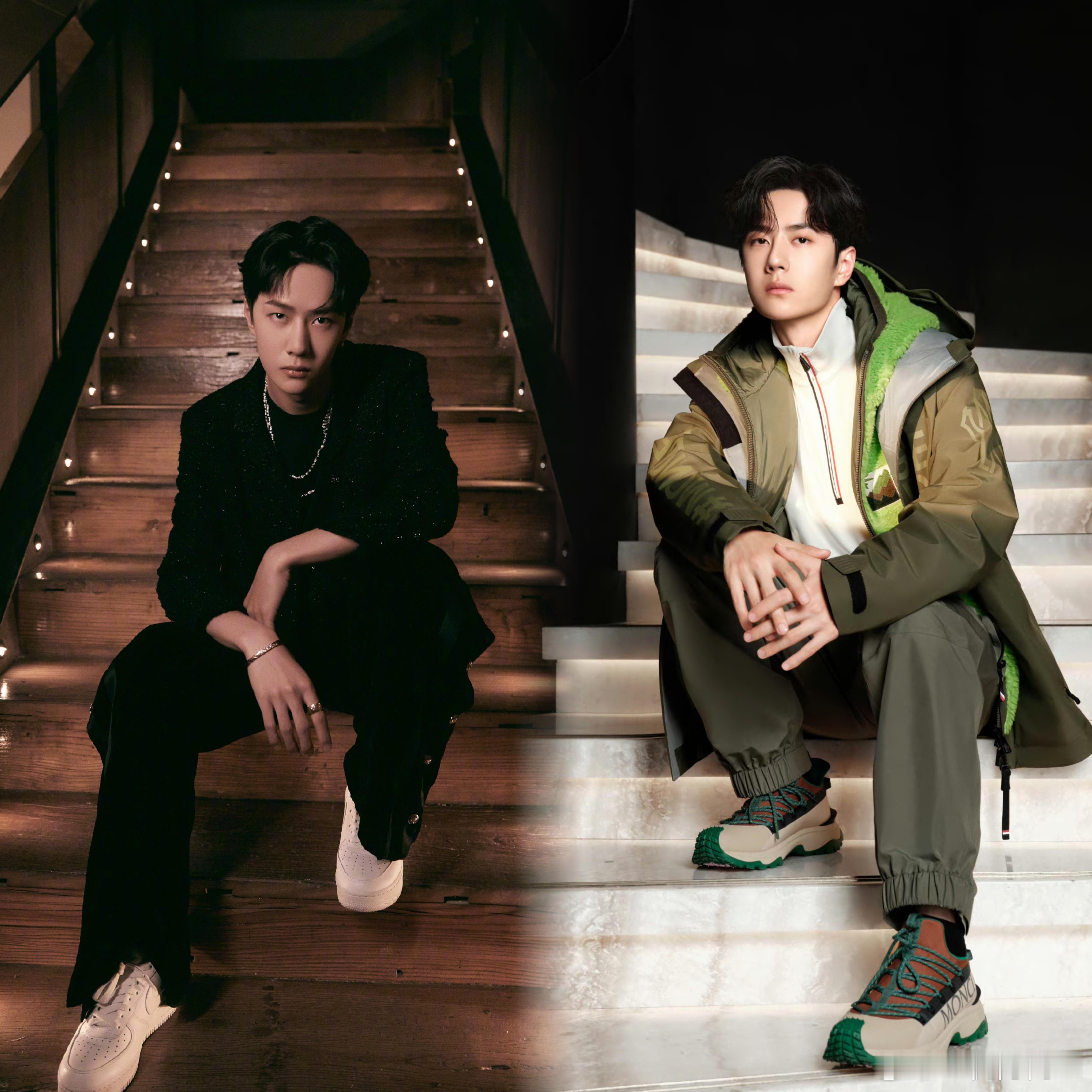 往楼梯上一坐就帅成这样，还帅出了不同风格，真的佩服！[哈哈] ​​​