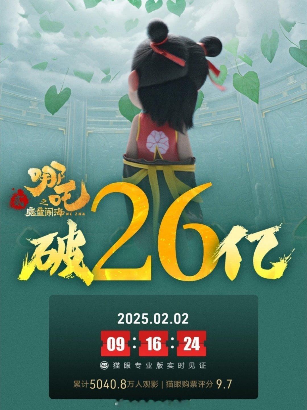 恭喜《哪吒2》票房破26亿！！！吒儿牛逼！我们的目标是史冠！冲！！！ 