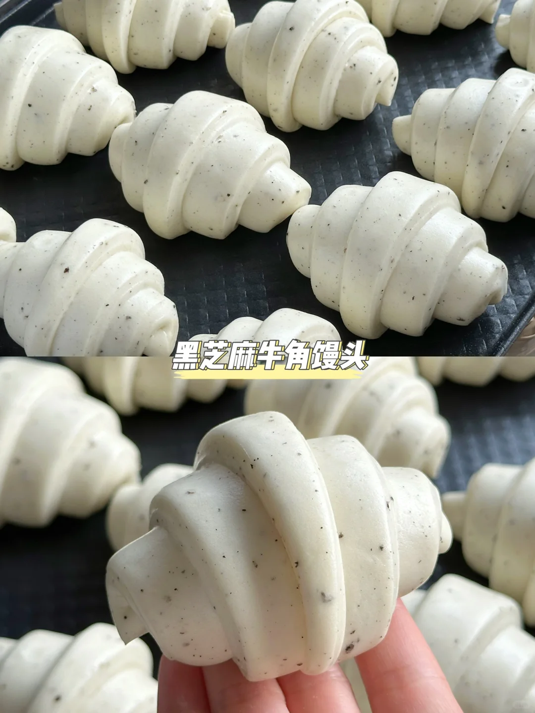 造型简单！新手也能轻松驾驭～黑芝麻牛角馒头